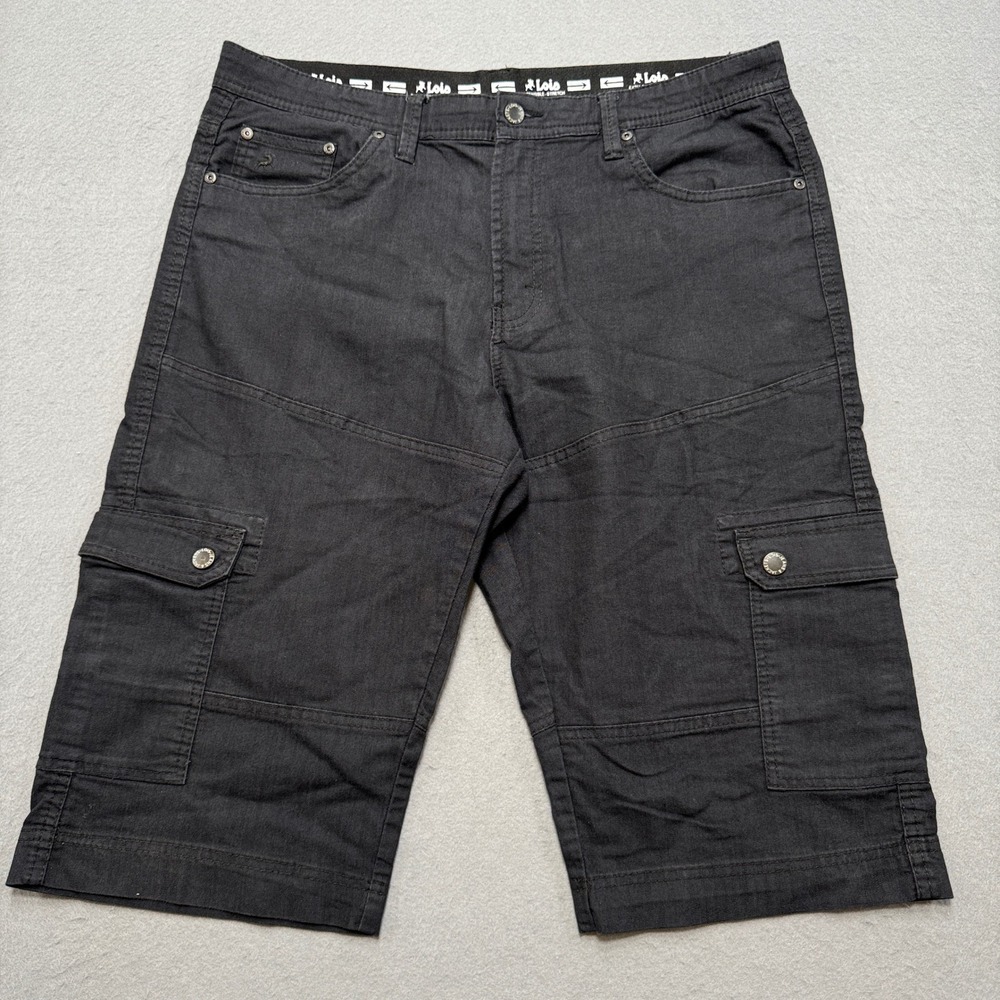 Lois Cargo Shorts Men's 38 Black Extensible-Stretch Straight‎ Utility Workwear